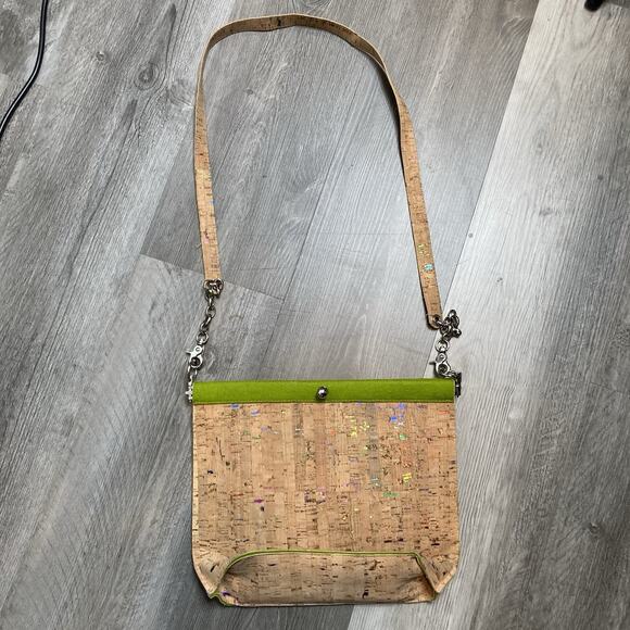 Posh Felt Cork Metallic Crossbody Shoulder Bag Hand Crafted Small Batch Boho - Picture 5 of 6